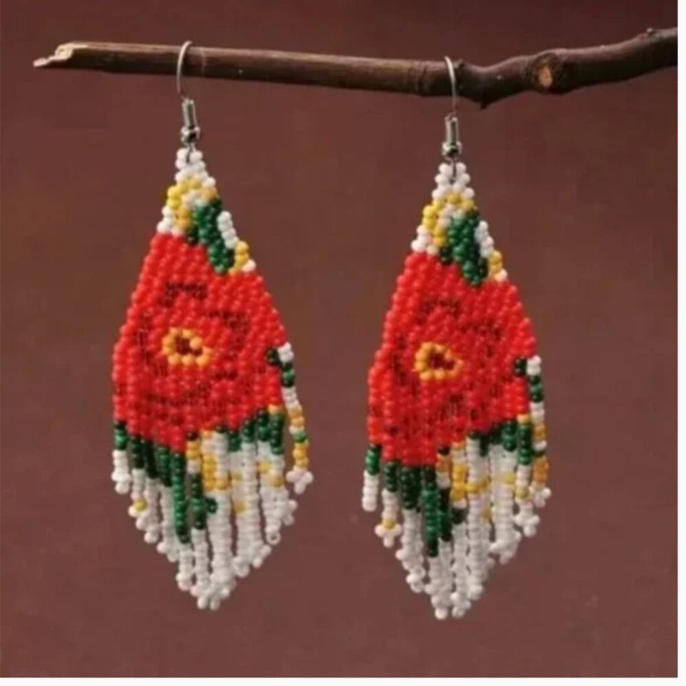 ⭐️❤️❤️ FREE Tassel Fringe Beaded Floral Rose Hip Hipster Hippie Artsy Earrings